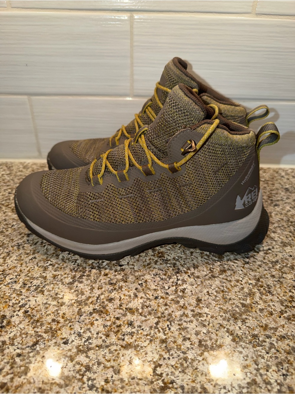 REI Men's Olive and Yellow Mid-Height Hiking Boots